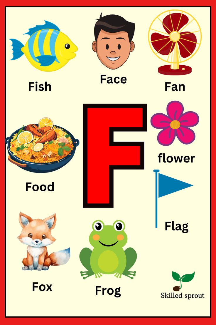 the letter f is for fish and other things that are on display in this poster