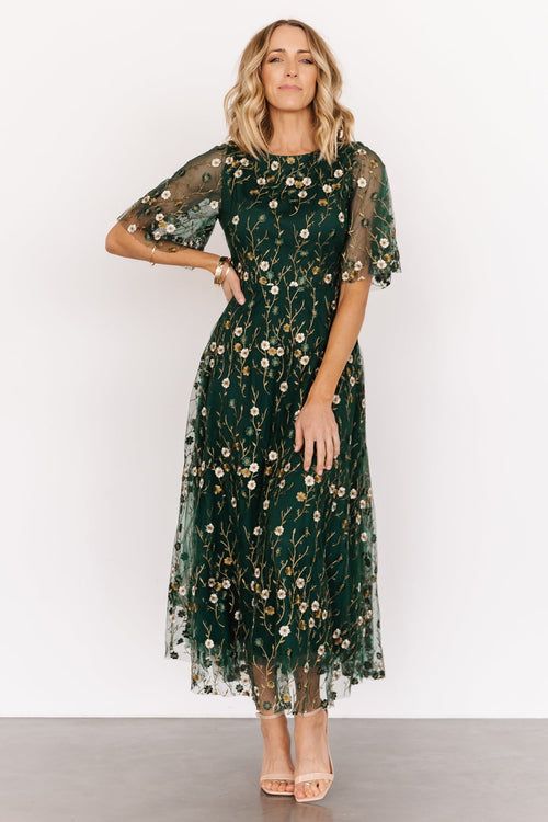 Arabella Embroidered Tulle Maxi Dress | Dusty Blue Floral | Baltic Born Green Mother Of The Groom Dresses, Wedding Guest Dress Older Women, Emerald Green Mother Of The Bride Dress, Green Embroidered Dress, Lace Dress Plus Size, Tulle Maxi Dress, Dress Sage, Dress Champagne, Embellished Maxi Dress