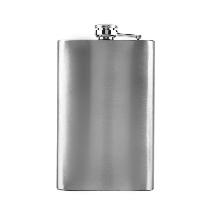 a stainless steel flask on a white background