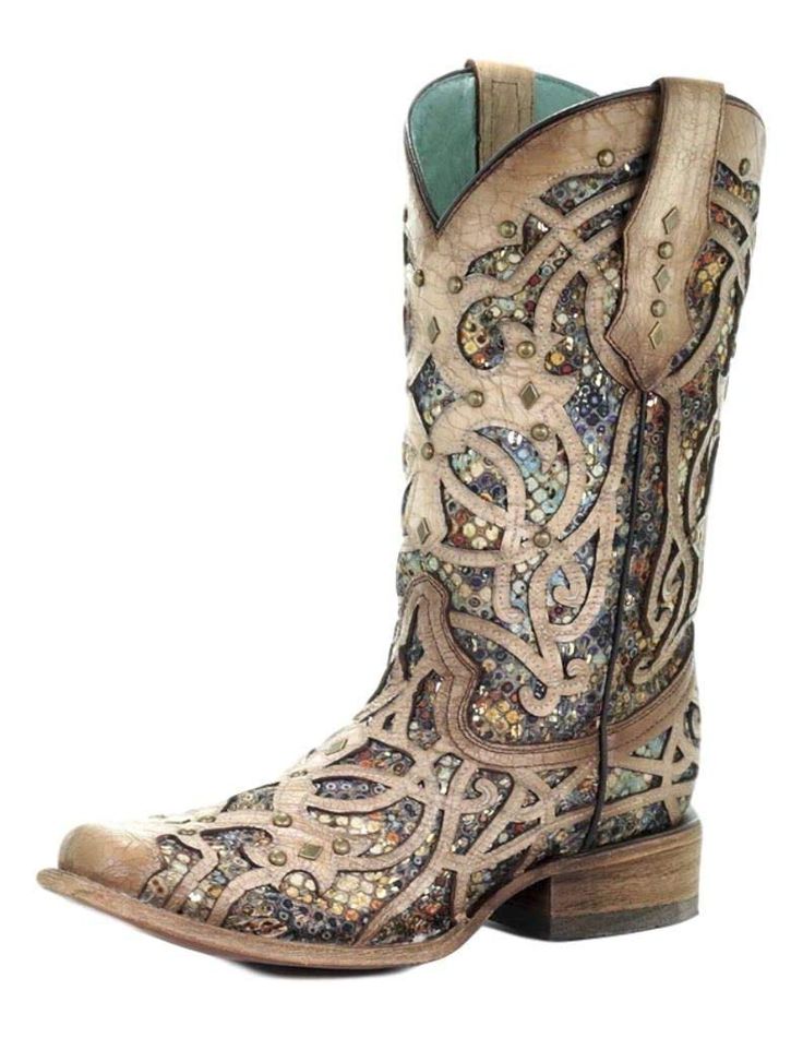 PRICES MAY VARY. Full-Grain Leather 13&Quot; Shaft Square Toe Inlay Design Embellished With Studs Goodyear Welt Construction Turn heads in these Corral Women's Bone Inlay Western Boots. These boots are made from full-grain leather and have a 13" shaft and square toe. These boots feature an inlay design that is embellished with studs for a decorative flair. The Goodyear welt construction makes these boots durable and sturdy. These boots have a leather lining as well as a leather outsole and insol Stained Glass Square, Comfortable Womens Boots, Corral Boots Womens, Cowboy Shoes, Womens Cowgirl Boots, Wedding Boots, Corral Boots, Boots Square Toe, Turquoise Leather