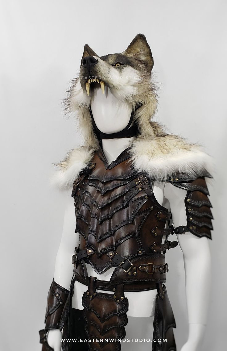 Wolf Outfit Male, Wolf Head Cloak, Wolf Pelt Armor, Wolf Skin Cloak, Winter Warrior Outfit, Wolf Helmet Armor, Wolf Armor Character Design, Barbarian Outfit Male, Wolf Pelt Cloak