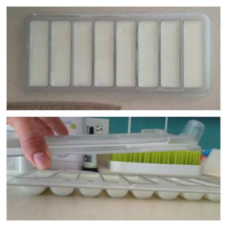 two pictures showing different types of toothbrushes in plastic containers, one with green and white bristles