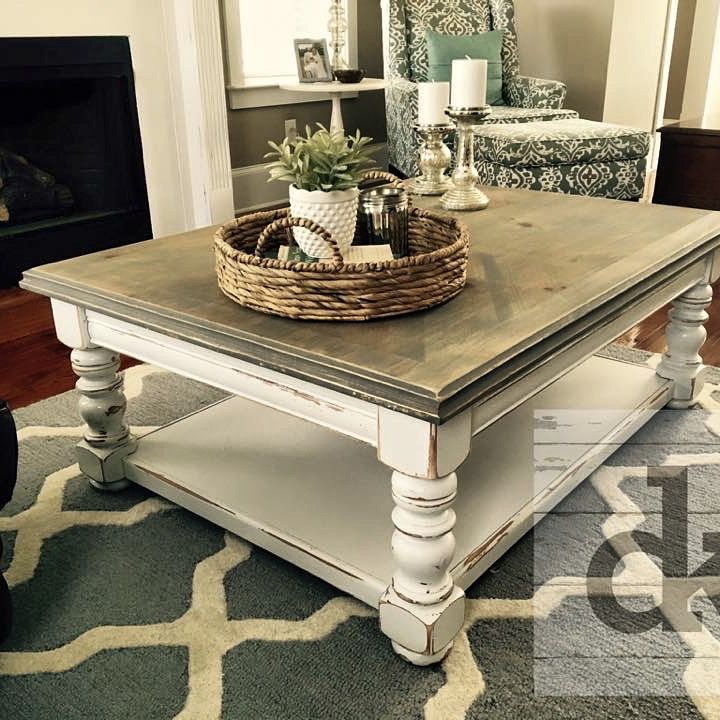 a coffee table with a basket on top