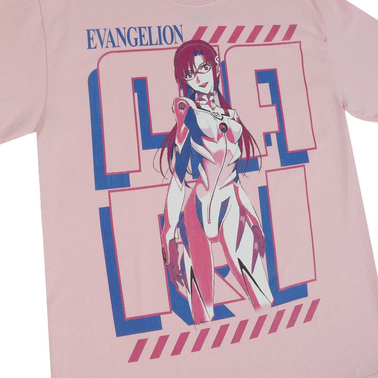 Short-sleeve tee Printed art on the front Ribbed crew neck Regular fit 100% Cotton Officially Licensed Evangelion Merchandise Atsuko Exclusive Pop Culture Cotton T-shirt With Graphic Print, Unisex Pink T-shirt With Band Merch, Pop Culture Graphic Crew Neck Tops, Graphic Print Crew Neck T-shirt For Fan Conventions, Relaxed Fit T-shirt With Front Print For Fans, Crew Neck Top With Front Print For Fan Conventions, Graphic Tee With Crew Neck For Fan Conventions, Unisex Fan Merchandise Top With Front Print, Unisex Character Print T-shirt For Streetwear