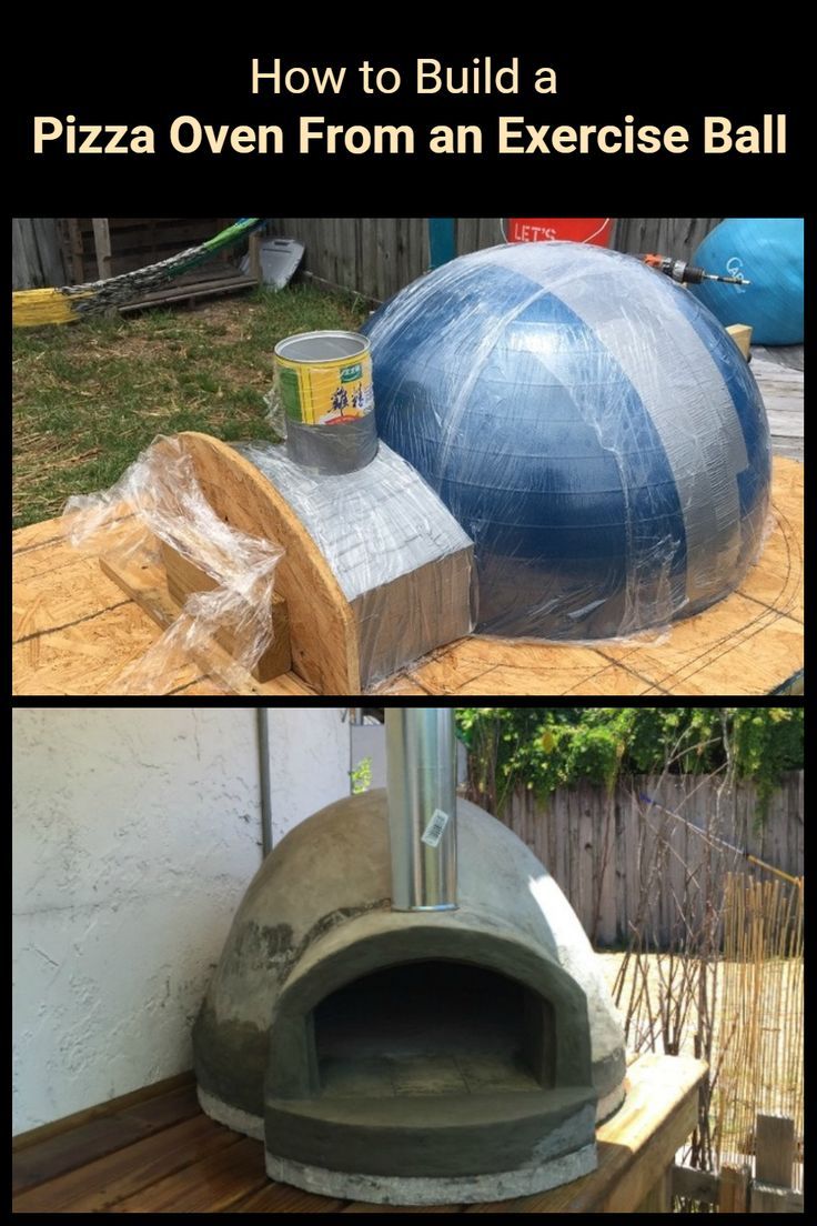 an outdoor pizza oven made from an exercise ball