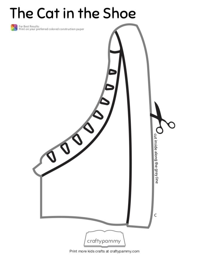 the cat in the shoe coloring page with scissors and shoes on it's side