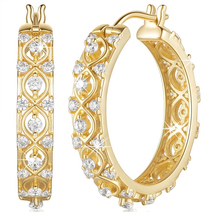 PRICES MAY VARY. 【Unique Petal-Cut Design with Cubic Zirconia】Standing out with their innovative design, the 14k gold hoop earrings for women showcase a series of petal-shaped cutouts, intricately arranged and embedded with shimmering cubic zirconia. This distinctive design element adds a touch of botanical charm and sophistication, making the 14 karat gold hoop earrings more than simple gold hoops. The sparkling gemstones capture the light beautifully, offering the allure of diamond earrings fo Unique Diamond Earrings, Thick Gold Hoop Earrings, Thick Gold Hoops, Unique Hoop Earrings, Diamond Earrings For Women, Diamond Jewelry Earrings, 14k Gold Hoop Earrings, Gold Earrings For Women, Cubic Zirconia Earrings