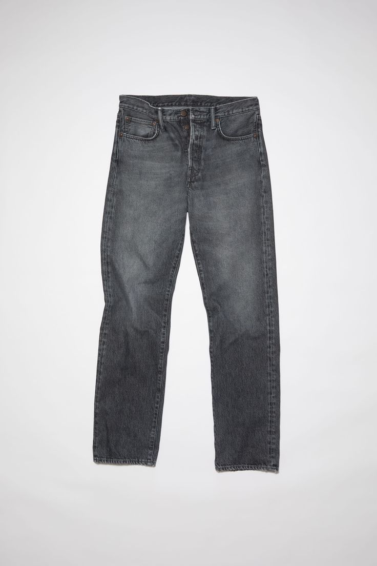 Acne Studios black jeans are cut to a regular fit with a mid waist, straight leg and regular length. The 1996 jeans are crafted from rigid denim made of cotton. Acne Studios 1996 Ash Black Acne Jeans, Regular Fit Jeans, Black Clothing, Jean Grey, Short Leggings, Knitwear Cardigan, Denim Outfit, Best Brand, Straight Jeans