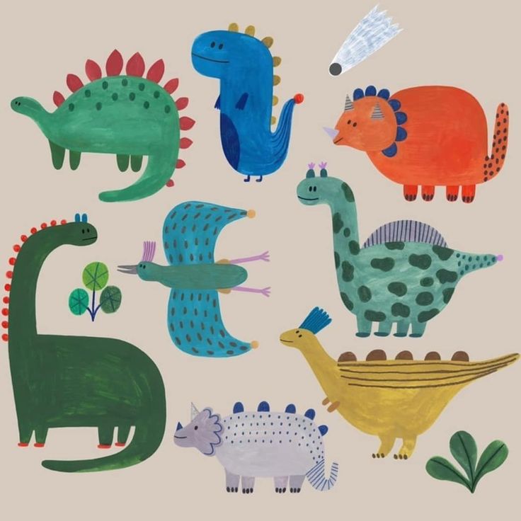 an image of dinosaurs in different colors