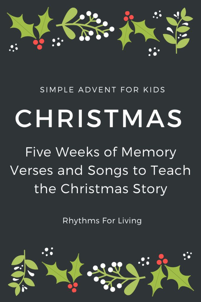 a christmas card with holly branches and berries on it, the words'five weeks of memory verses and songs to teach the christmas story