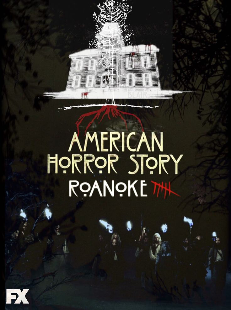 an advertisement for the american horror story ranoke, with people standing in front of it