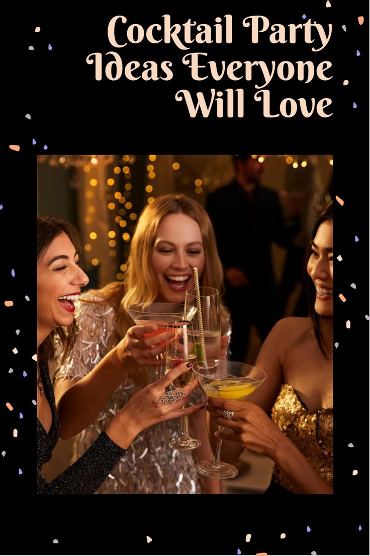 three women toasting with champagne glasses in front of confetti