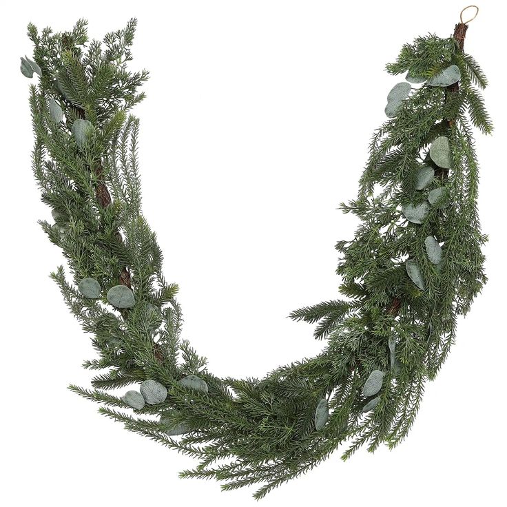 an evergreen wreath with leaves and acorns