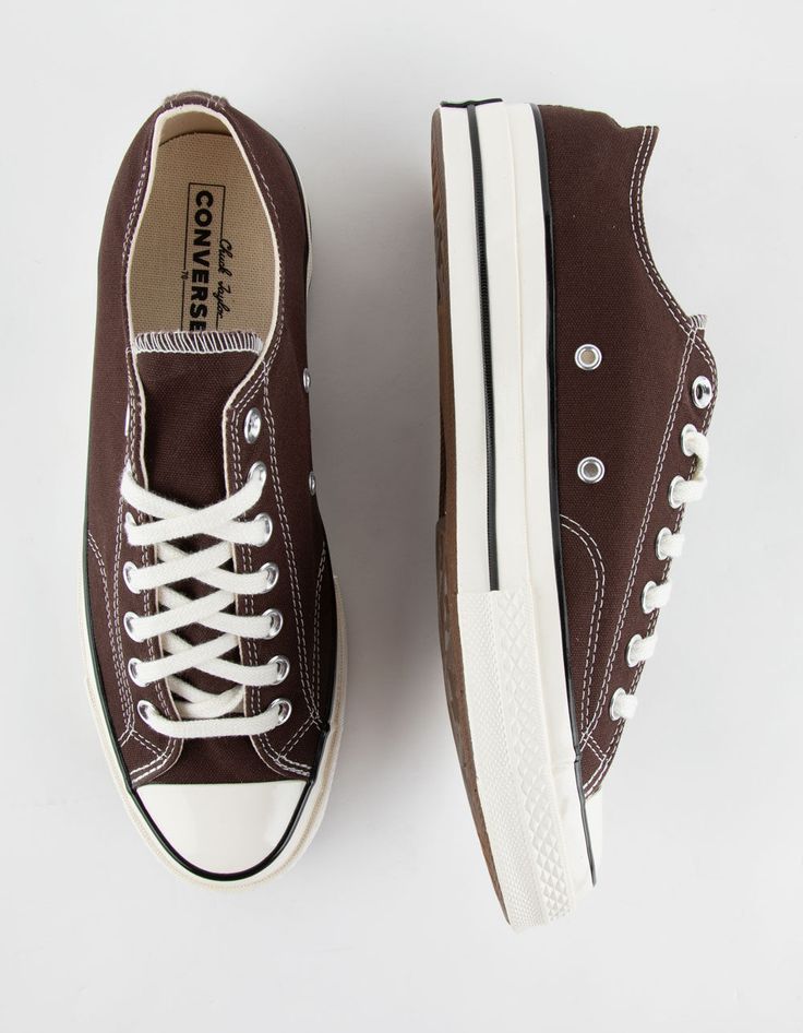 CONVERSE Chuck 70 Low Top Shoes - DARK BROWN | Tillys Retro Converse Canvas Shoes With Rubber Toe Cap, Retro Converse Low-top Canvas Shoes, Retro Low-top Converse Canvas Shoes, Retro Converse Canvas Shoes With Round Toe, Vintage Converse Low-top Canvas Shoes, Vintage Converse Lace-up Canvas Shoes, Vintage Brown Converse Sneakers, Retro Brown Converse Sneakers, Retro Low-top Canvas Shoes