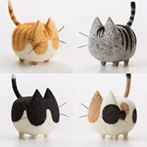 four different types of stuffed animals are shown in the same image, each with its own cat's head and tail