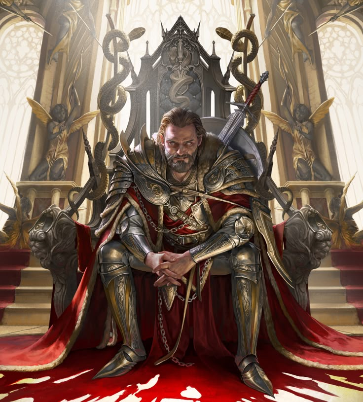 a man sitting on top of a throne with blood all over his feet and arms