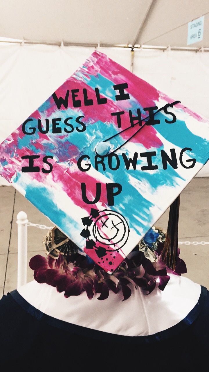 a graduation cap that says, well it guess this is growing up