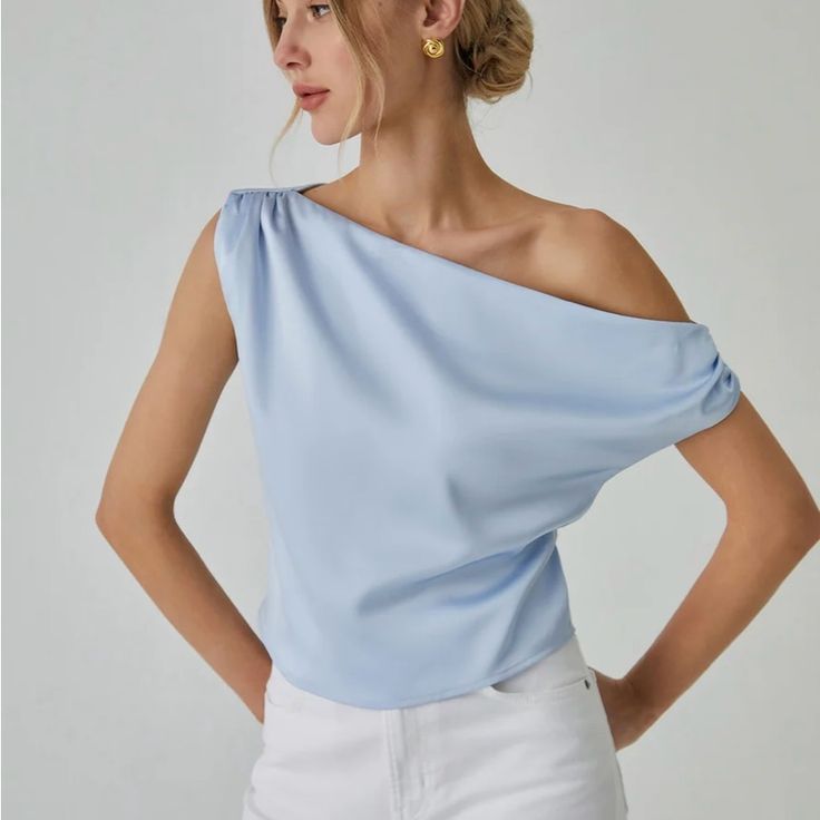 Nwt Commense One Shoulder Blouse. Never Worn, No Defects, Beautiful Baby Blue Color! Size S Blue Off-shoulder Party Blouse, Elegant One Shoulder Blouse For Day Out, Blue Fitted One-shoulder Top, Elegant One-shoulder Top For Day Out, Elegant Light Blue Fitted Top, Elegant One Shoulder Tops For Summer, Elegant One-shoulder Top For Summer, Elegant One Shoulder Summer Tops, Elegant One-shoulder Summer Tops