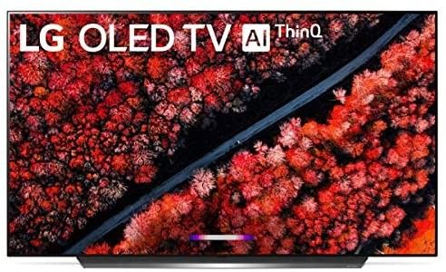 the lg oleed tv is shown with an aerial view of trees in autumn