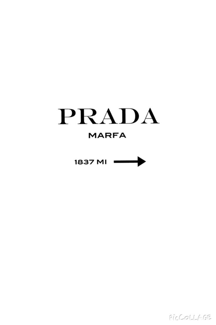 the prada marfa logo with an arrow pointing to it's left side