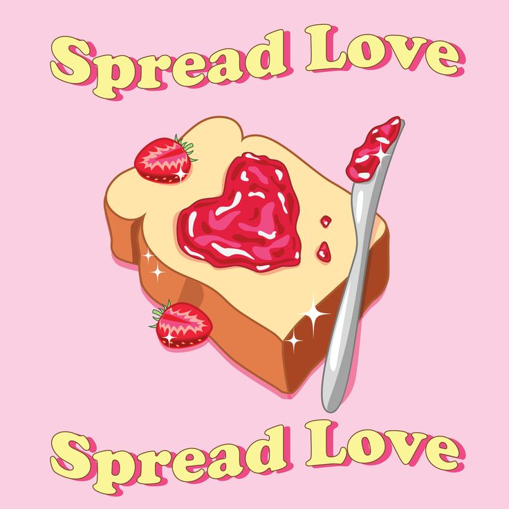 a piece of bread with strawberries on it and the words spread love