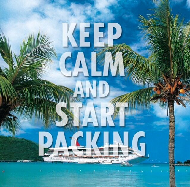 there is a palm tree with the words keep calm and start packing in front of it