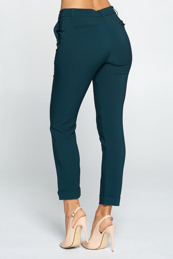 Ankle Pants - 96% POLYESTER, 4% SPANDEX Stretch Cropped Leg Pants For Business Casual, Stretch Business Casual Cropped Pants, Business Casual Cropped Pants With Elastic Waistband, Chic Green Cropped Leg Bottoms, Chic Green Cropped Bottoms, Green Stretch Cropped Leg Bottoms, Chic Cropped Leg Bottoms For Business Casual, Chic Cropped Leg Business Casual Bottoms, Straight Leg Green Bottoms For Business Casual