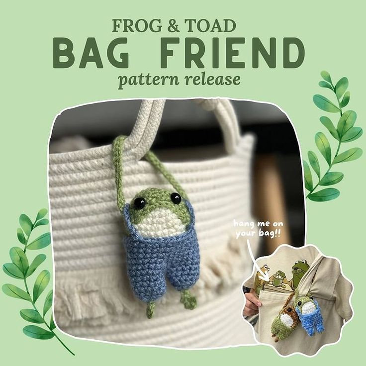 frog and toad bag - friend crochet pattern release is now available for purchase