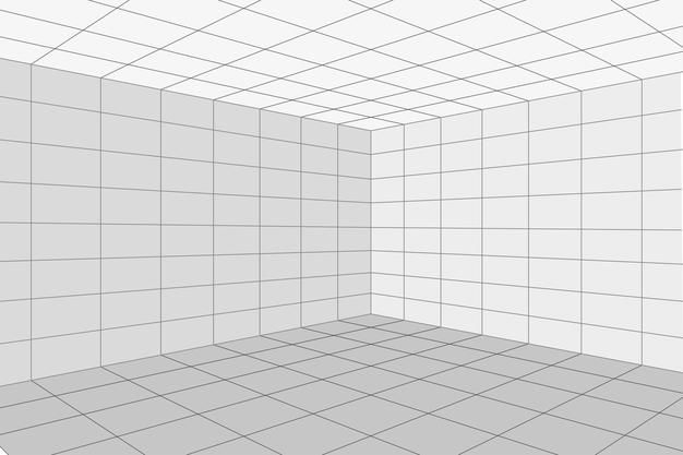 an empty room with white tiles on the walls and floor, viewed from the corner