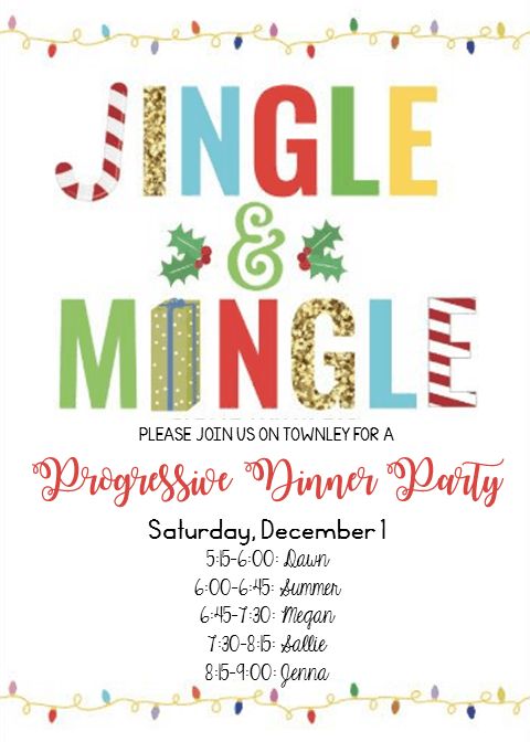 a flyer for a christmas dinner with the words, jingle and mingle on it