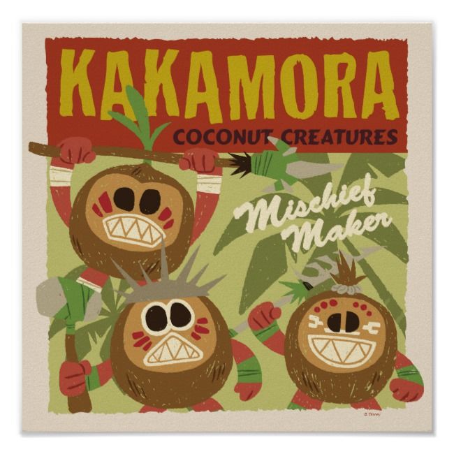 an advertisement for kakamora coconut creatures with two faces on the front and one face in the back