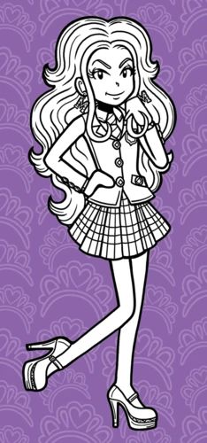 a drawing of a girl with long hair wearing a skirt and high heeled shoes