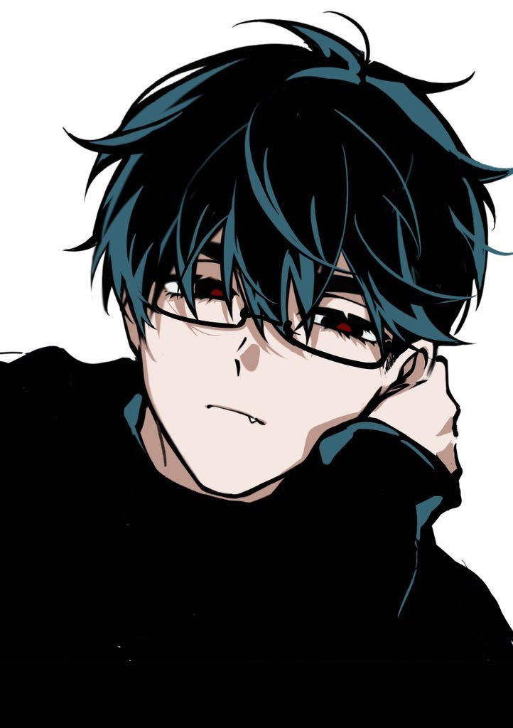 an anime character with black hair and glasses