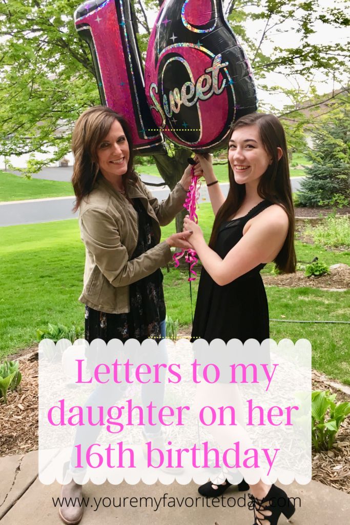 two women holding up letters to say i love you on her 16th birthday with the words,