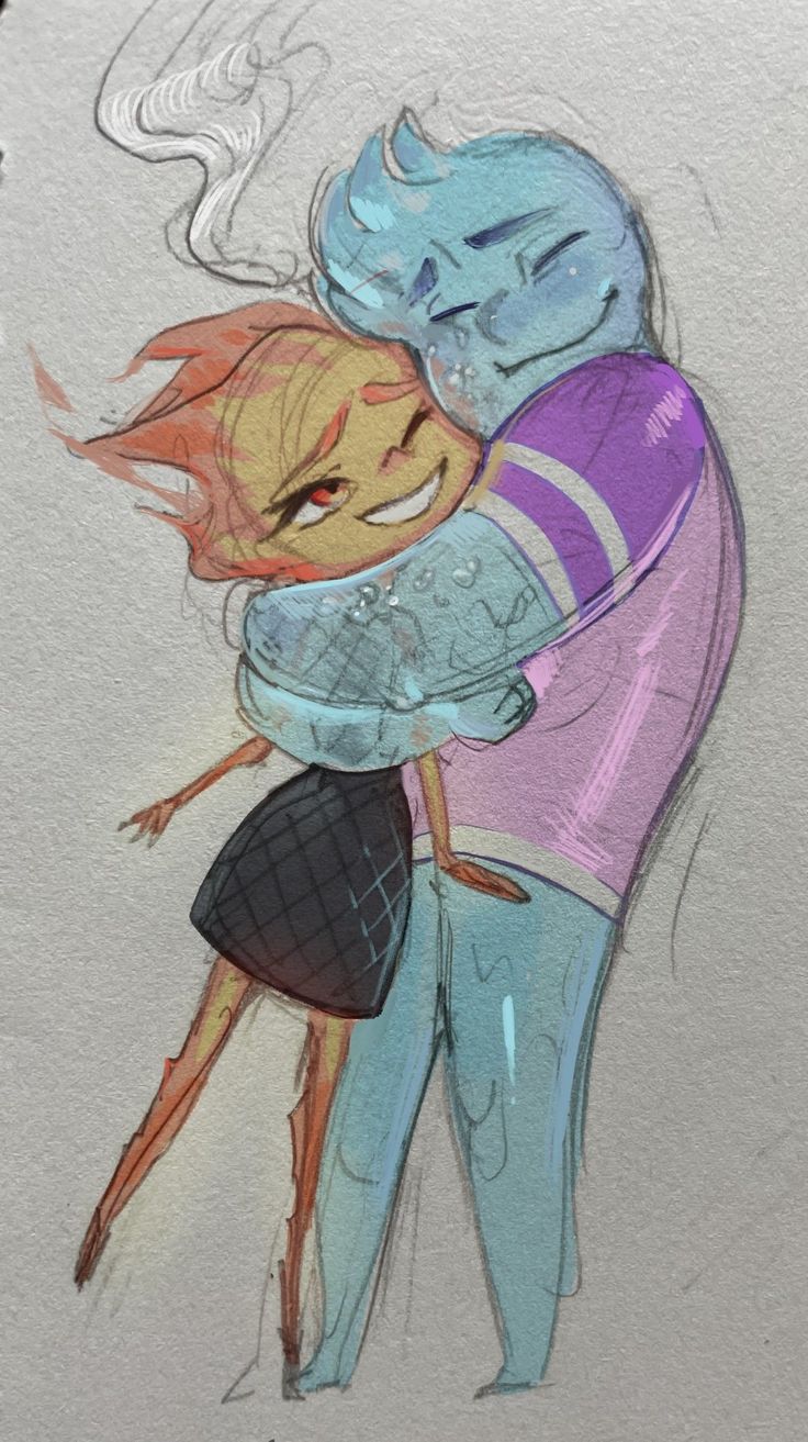 a drawing of two people hugging each other