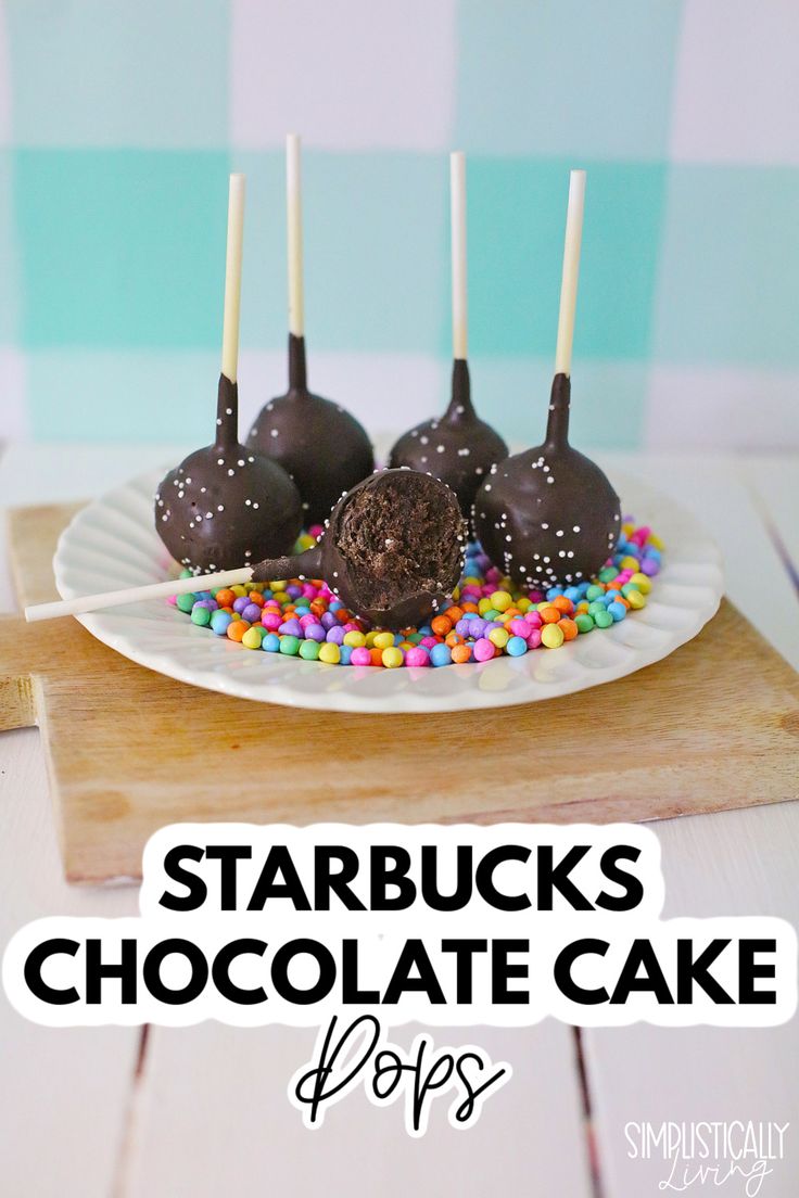 starbuck's chocolate cake pops on a plate with sprinkles