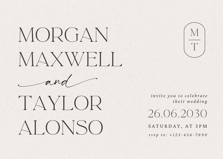 a wedding card with the words morgan maxwell and taylor alonso