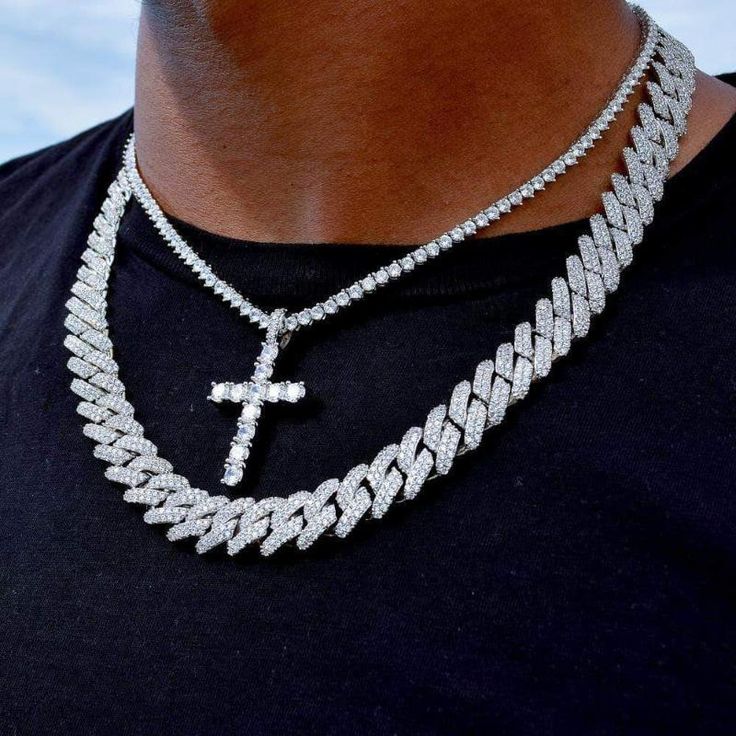 Diamond Cross Chain Men, Mens Cross Necklace Gold, Cuban Necklace For Men, Iced Chain, Ice Chain, Diamond Chains For Men, Chains Men, Chains Cross, Cuban Link Chain Men