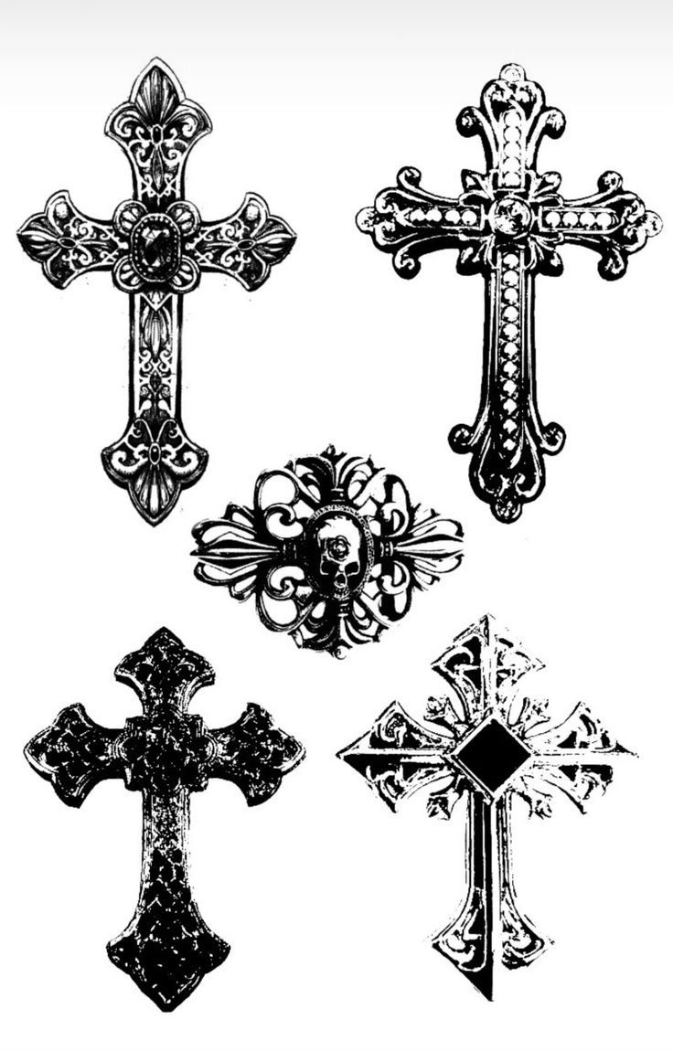 four different crosses are shown in black and white