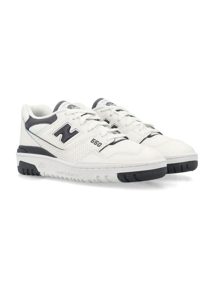 550 Woman's Sneakers By New Balance. Featuring: Leather Upper Two Tone Design Round Toe Lace-up Fastening Logo Patch At Tongue Rubber Sole Composition: Upper, 100% leather Inside, 100% textile Sole, 100% rubber | New Balance Women's 550 Sneakers in White Black | SS24 Jordan Outfit, Casual Sneakers Women, New Balance Women, Sneaker Wedge, Pump Sandals, Lace Boots, Luxury Boutique, Bridal Shoes