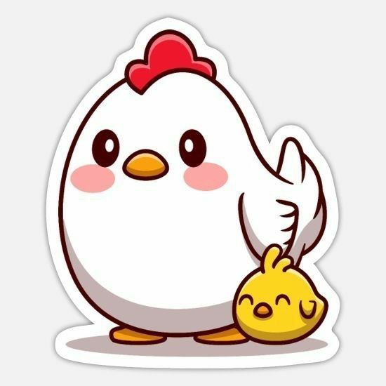 a sticker with an image of a chicken and its chickling chicksy friend