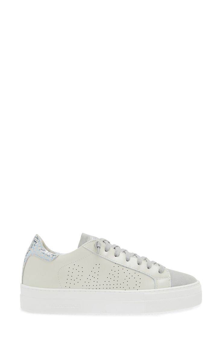 An iconic logo perforates the side of this low-top sneaker set on a platform sole and elevated with flat laces and a tonal finish. Lace-up style Leather upper and lining/rubber sole Made in Italy Platform Sneakers With Perforations For Sports, Low-top Perforated Sneakers For Streetwear, Sporty Platform Sneakers With Perforations, Sporty Platform Sneakers With Perforations For Sports, Sporty Low-top Sneakers With Perforations, Trendy High-top Sneakers With Perforations, Casual Lace-up Platform Sneakers With Perforations, Trendy Streetwear Sneakers With Embossed Logo, White Low-top Platform Sneakers With Speckled Midsole