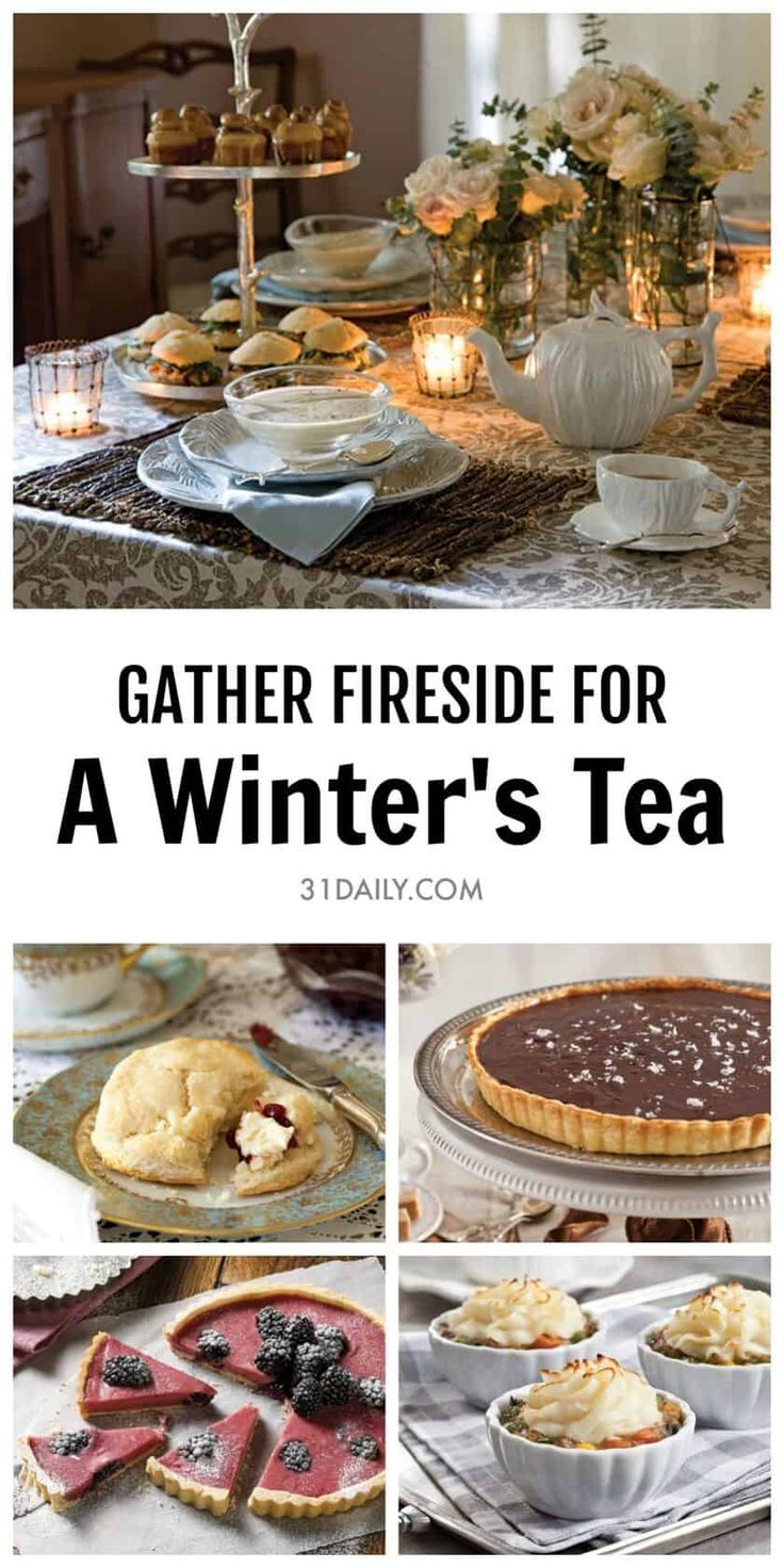 gather fireside for a winter's tea party with tarts and pies