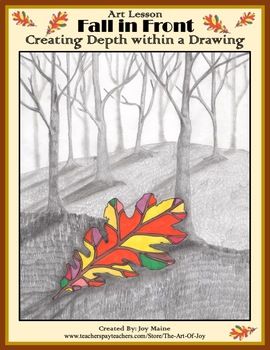 a drawing of an autumn leaf with the title, fall in front creating depth with a drawing