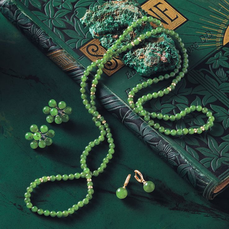 Since 1861, Gump's has been a destination for jewelry that is distinctive, extraordinary and timeless — and our jade collection is no exception. Once considered more precious than gold, jade has been more highly prized in Asia than any other gemstone. Treasured for thousands of years, it represents harmony, balance and protection, and is thought to bring good luck to the wearer. Green nephrite jade, 10mm. 14-karat yellow gold. Pierced only. 1"L. Luxury Jade Gemstone Earrings, Cheap Beaded Jade Jewelry, Cheap Jade Beaded Jewelry, Luxury Jade Jewelry With Natural Stones, Luxury Jade Earrings In Elegant Style, Luxury Polished Jade Jewelry, Luxury Traditional Jade Jewelry, Affordable Jade Bead Earrings, Pearl Jade Earrings