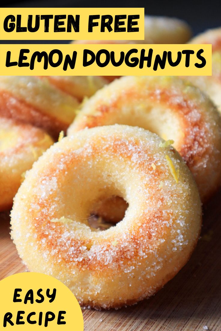 gluten free lemon doughnuts on a cutting board with text overlay