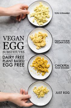 the ingredients for vegan egg scramble on plates