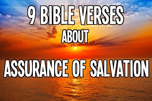 the words bible verses about assurance of salvation in front of a sunset over water