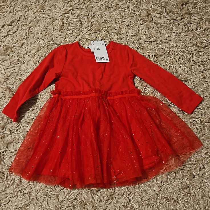 Nwt. Size 9-12 Months Cute Red Tutu Dress For Spring, Red Dress For Fall Dress-up, Red Fall Dress For Dress-up, Red Long Sleeve Dress For Dress-up, Cute Red Long Sleeve Holiday Dress, Red Long Sleeve Holiday Dress For Dress-up, Red Christmas Playtime Dress, Red Long Sleeve Holiday Dress For Dress-up Occasions, Burgundy Dress Toddler