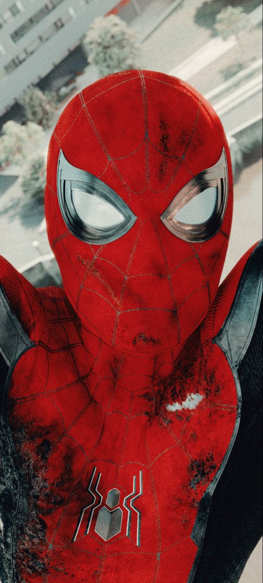 the spider - man is looking into the camera